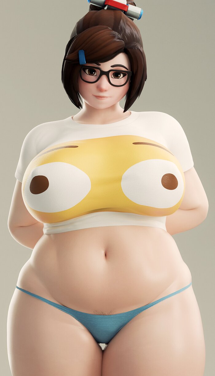 May - NSFW, Art, 3D, Games, Overwatch, Mei, Girls, T-shirt, Smile, Underpants, Boobs, Erotic, Humor, Fugtrup