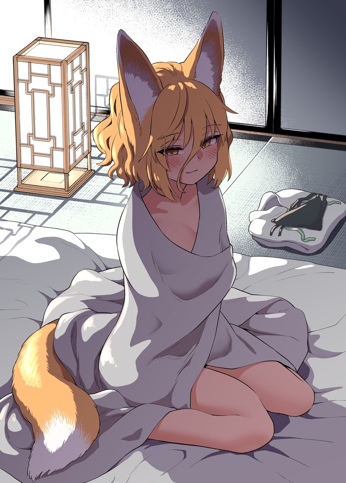 Lisozhena - NSFW, Touhou, Kudamaki Tsukasa, Fuuzasa, Art, Anime, Anime art, Animal ears, Tail, Boobs, Hand-drawn erotica, Erotic, Longpost, Kitsune