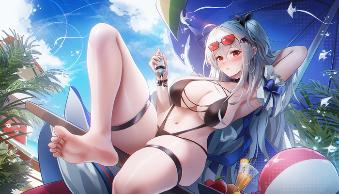 Continuation of the post Skadi - NSFW, Anime art, Anime, Arknights, Skadi, Ling Dianxia, Swimsuit, Boobs, Reply to post