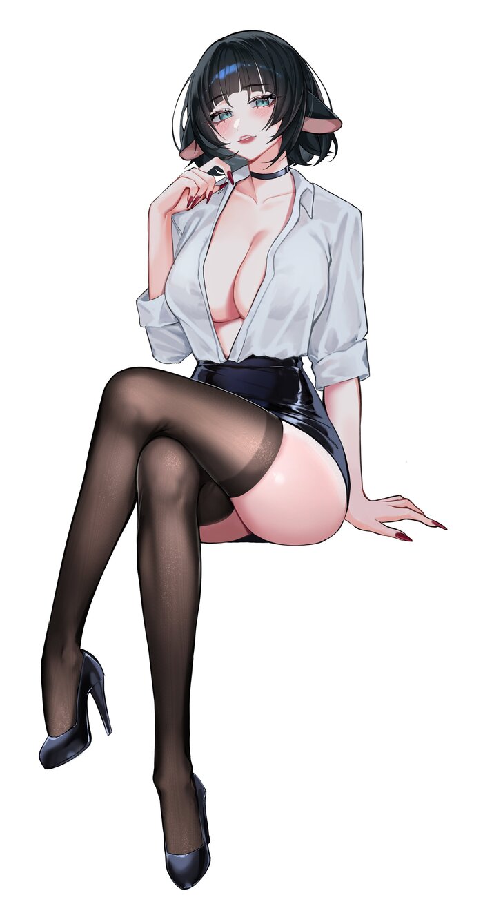 Jane - NSFW, Anime art, Anime, Jane Doe (zzz), Zenless Zone Zero, Stockings, Animal ears, Hips, Art, Boobs