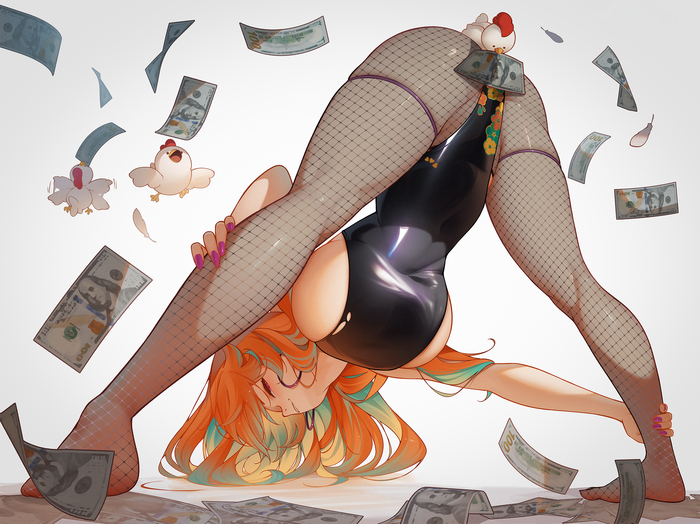 Kiwawa Making it rain - NSFW, Anime art, Anime, Hololive, Virtual youtuber, Takanashi kiara, Greatodoggo