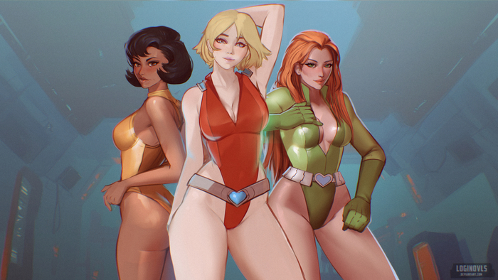 Totally Spies! - NSFW, Моё, Эротика, Сиськи, Totally Spies, Sam (Totally Spies), Alex (Totally Spies), Clover (Totally Spies), Арт, Рисованная эротика, Девушки, Мультфильмы, Бикини, Рисунок, Цифровой рисунок, Шпион