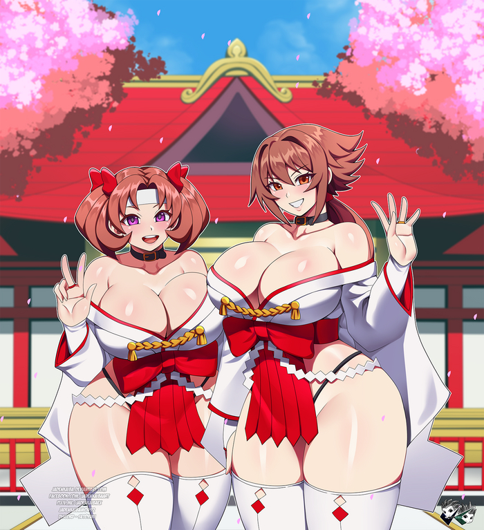 Wow! Priestesses! - NSFW, Jadenkaiba, Art, Anime, Anime art, Hand-drawn erotica, Erotic, Original character, Yuri, Extra thicc