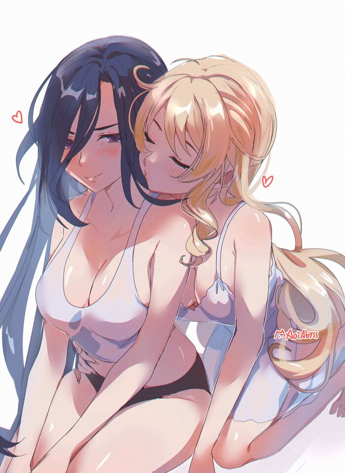 Clorinde & Navia - NSFW, Anime art, Anime, Friend, Yuri, Aoiabyss, Genshin impact, Clorinde (Genshin Impact), Navia (Genshin Impact), Hugs, Twitter (link)