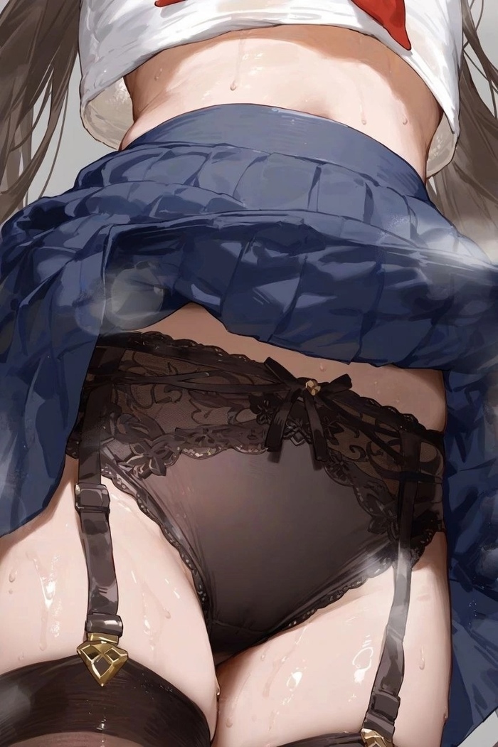 Here - NSFW, Art, Anime, Anime art, Original character, Stockings, Pantsu, Underpants, Pubis, No face, School uniform, Neural network art