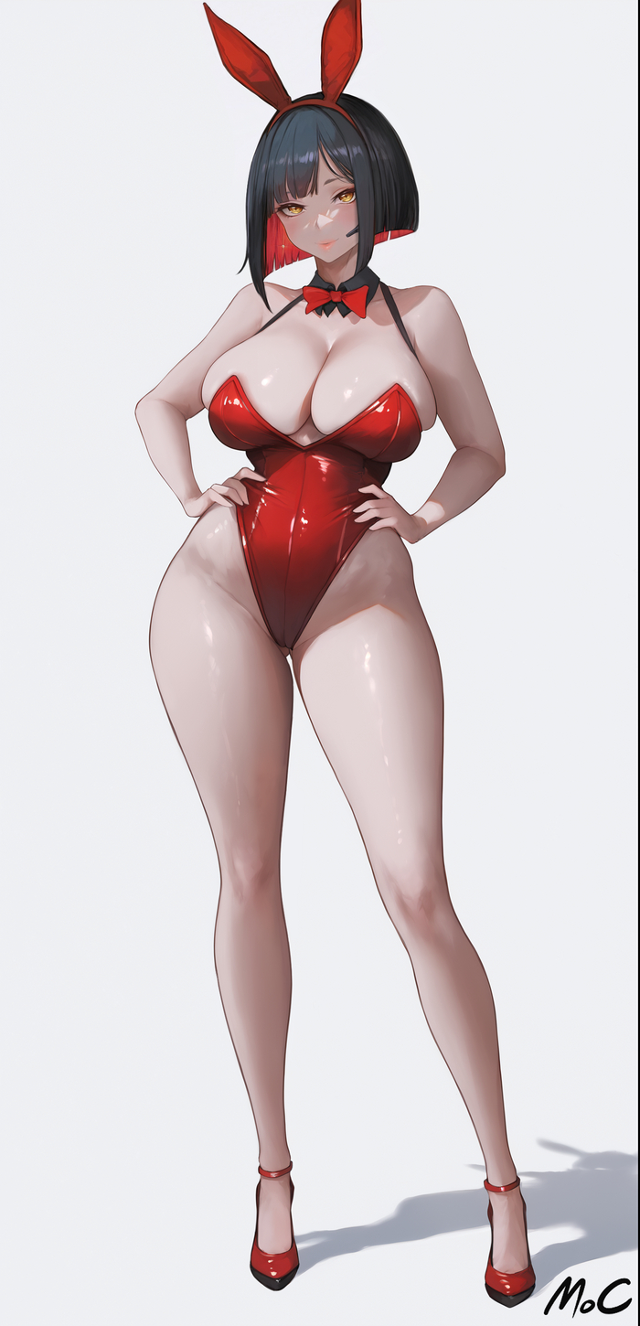 Juicy bunny - NSFW, Art, Anime, Anime art, Hand-drawn erotica, Erotic, Neural network art, Bunnysuit, Goddess of victory: nikke, Game art, Extra thicc