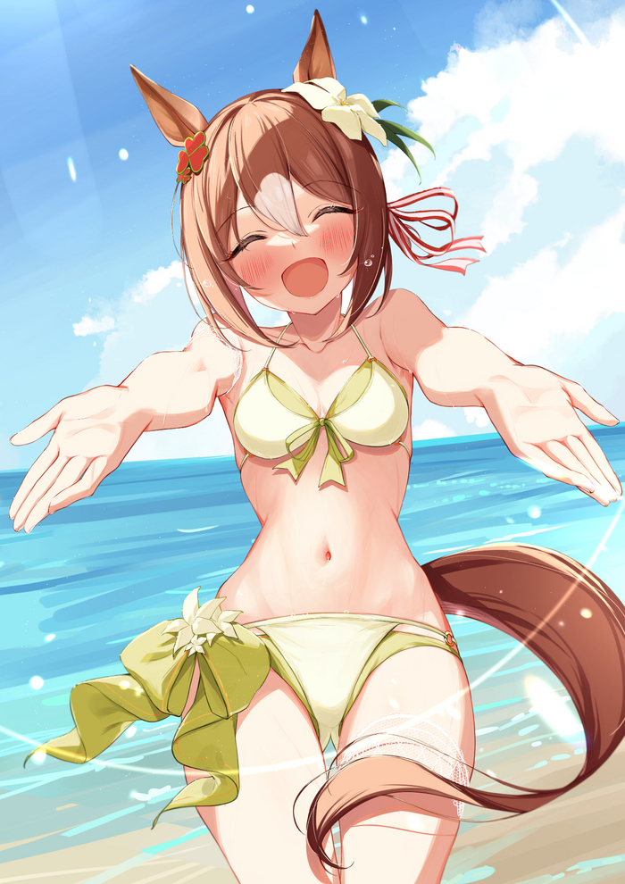 Fine Motion - NSFW, Anime, Anime art, Uma musume pretty derby, Animal ears, Tail, Swimsuit, Bikini