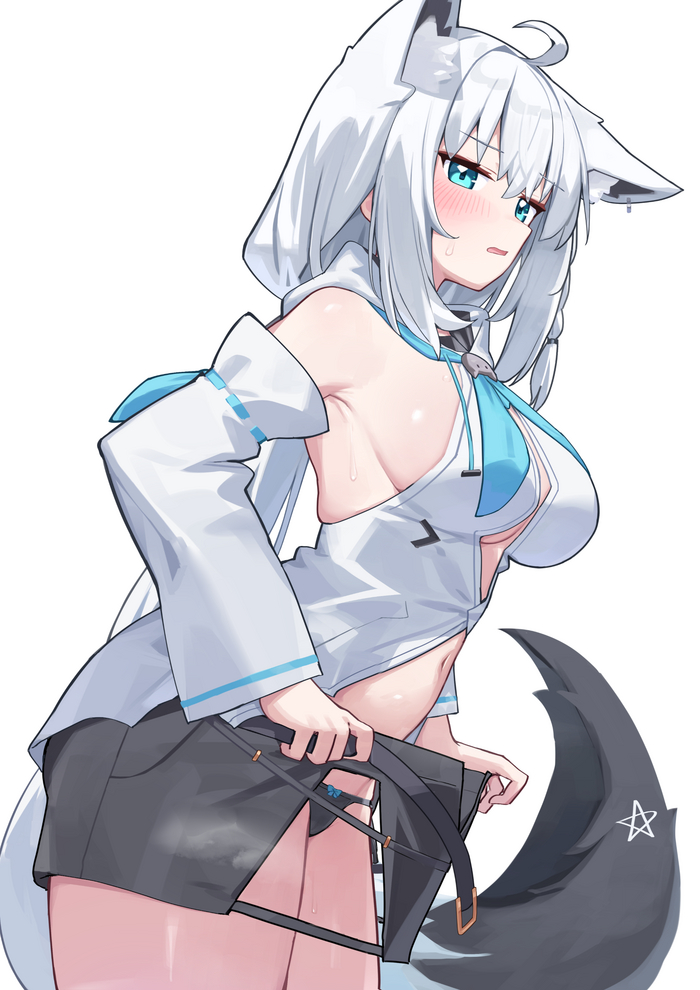 Where are you looking... - NSFW, Anime art, Anime, Virtual youtuber, Hololive, Shirakami fubuki, Deaver, Animal ears, Tail