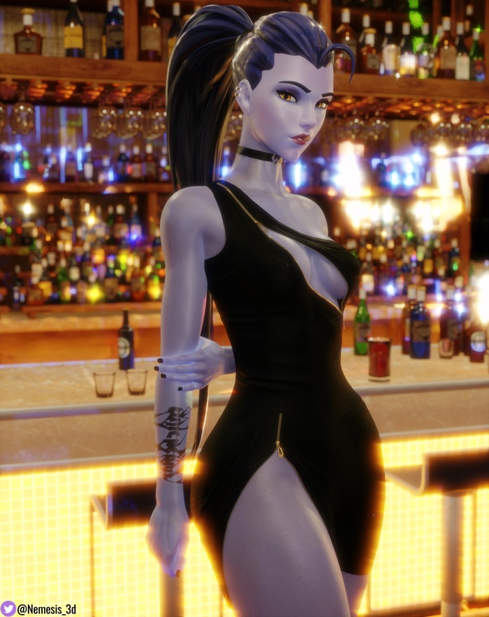 В баре - NSFW, Эротика, Арт, Game Art, 3D, Widowmaker, Overwatch