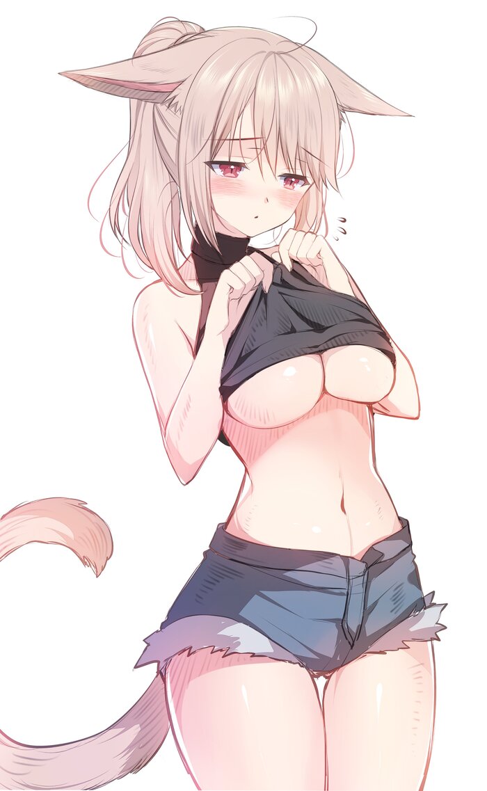 FFXIV - NSFW, Anime art, Anime, Final fantasy xiv, Original character, Girls, Animal ears, Miqote, Tail