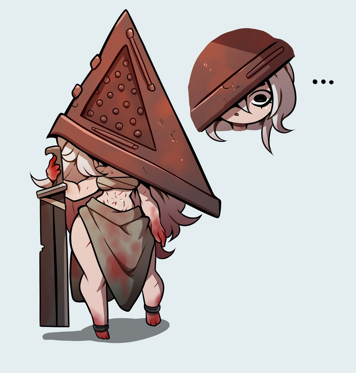 Pyramid Head - NSFW, Аниме, Anime Art, Арт, Девушки, Игры, Пирамидоголовый, Silent Hill, Silent Hill 2, Kinkymation, Крепкая девушка, Muscleart, Правило 63, Длиннопост