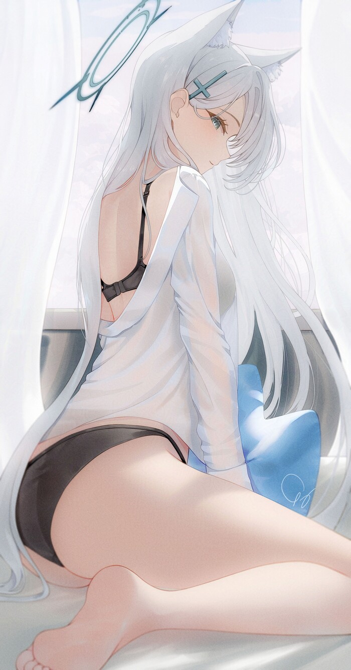 Shiroko - NSFW, Anime Art, Аниме, Blue archive, Shiroko Terror, Animal Ears, Нижнее белье