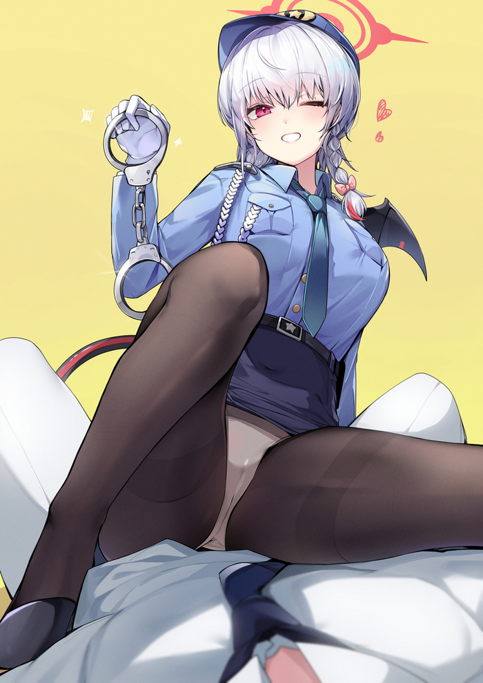 You are under arrest! - NSFW, Anime, Anime art, Blue archive, Kurotate Haruna, Tights, Pantsu, Cameltoe