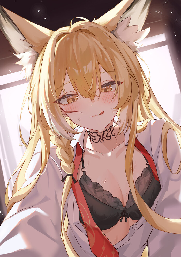 Eeyore - NSFW, Anime art, Anime, Arknights, Vulpisfoglia (Arknights), Animal ears, Bra