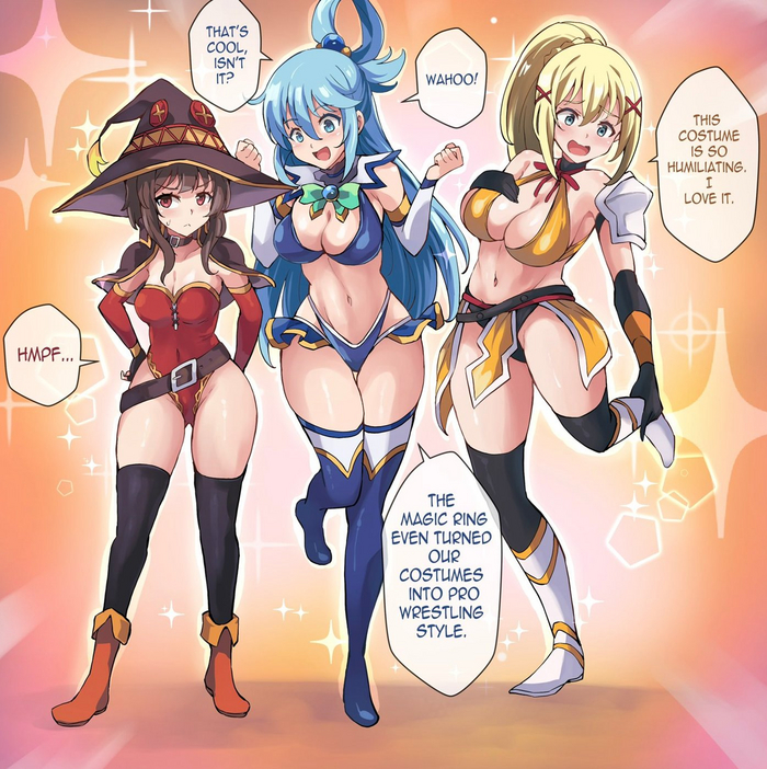 In revealing clothes - NSFW, Anime art, Anime, Konosuba, Darkness, Aqua, Megumin, 18+