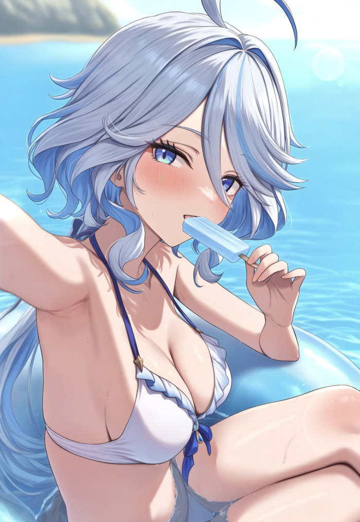 Good morning with Furina - NSFW, Pixiv, Anime art, Anime, Neural network art, Genshin impact, Swimsuit, Furina (Genshin Impact)