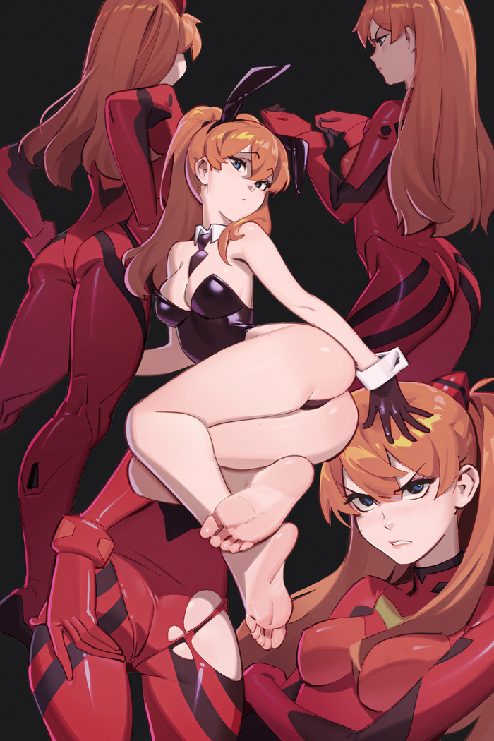 Аска - 18+, Anime Art, Аниме, Evangelion, Asuka Langley, NSFW, Bunnysuit, Попа