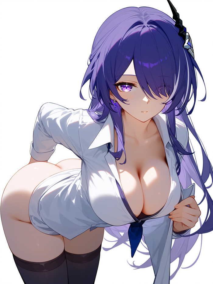 Acheron - 18+, Anime Art, Аниме, Honkai: Star Rail, Acheron (Honkai: Star Rail), Сиськи, Попа, Колготки, Арты нейросетей, NSFW