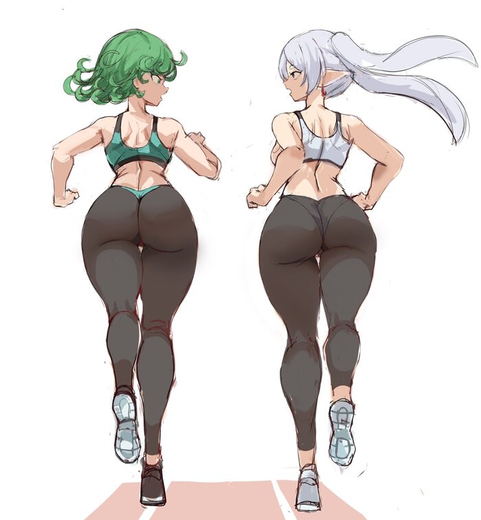 Freeren and Tatsumaki - 18+, Art, Anime, Anime art, Hand-drawn erotica, Erotic, Crossover, Sousou no Frieren, Frieren, Onepunchman, Tatsumaki, Swimsuit, NSFW