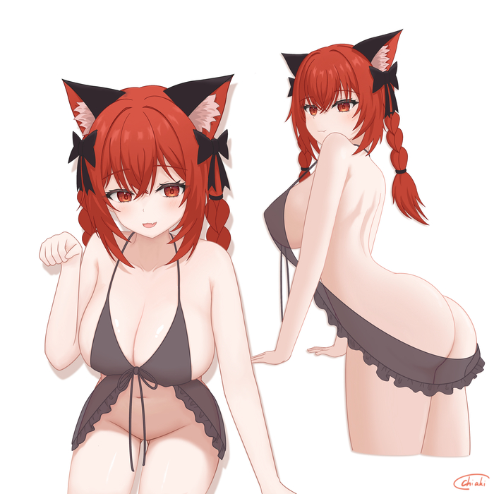 Kaenbyou Rin - Серия Touhou клубничка, 18+, Touhou, Kaenbyou Rin, Арт, Аниме, Anime Art, Animal Ears, Попа, Сиськи, Красные глаза, Эротика, Рисованная эротика, NSFW