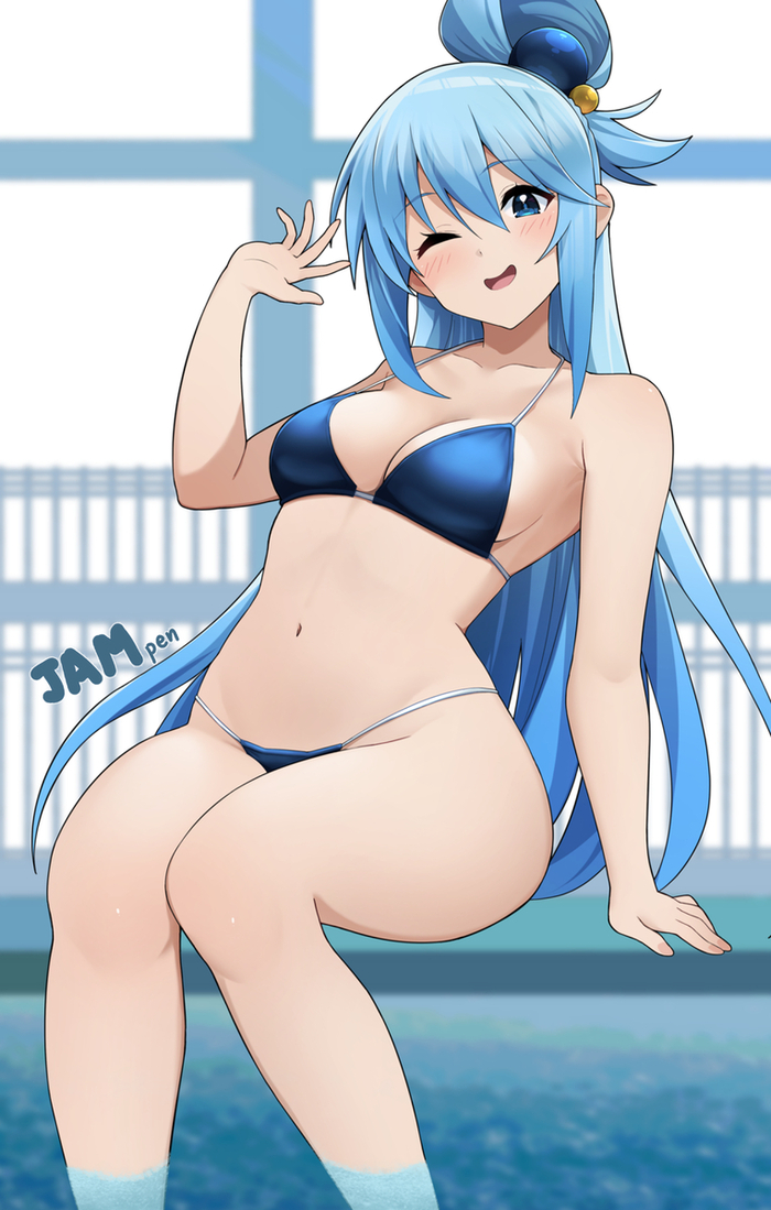 Goddess posing - 18+, Anime, Anime art, Konosuba, Aqua, Swimsuit, NSFW