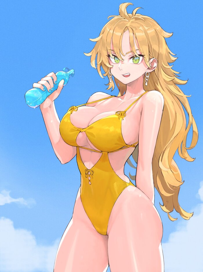 Girl on the beach - NSFW, Navigavi, Art, Anime, Anime art, Hand-drawn erotica, Swimsuit