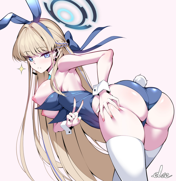 Bunny Toki - NSFW, Anime, Anime art, Blue archive, Asuma Toki, Bunnysuit, Bunny tail, Stockings, Booty, Boobs