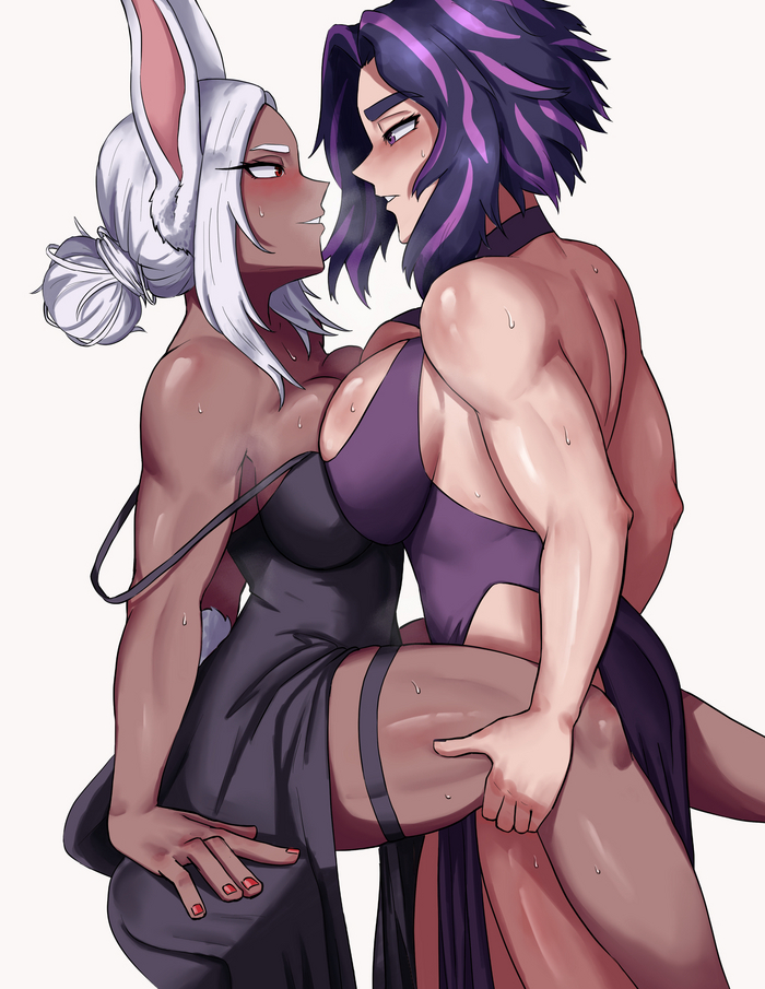 Miruko and Nagant - NSFW, Аниме, Anime Art, Арт, Девушки, Miruko, Lady Nagant, Animal Ears, Yuri