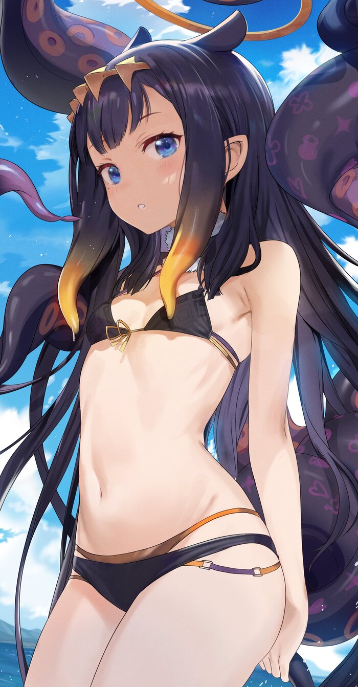 Ina in a swimsuit - NSFW, Art, Anime, Anime art, Hand-drawn erotica, Erotic, Hololive, Ninomae Inanis, Virtual youtuber