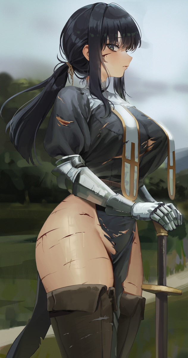 Even without an armored bra, only gloves :/ - NSFW, Anime, Anime art, Original character, Knights