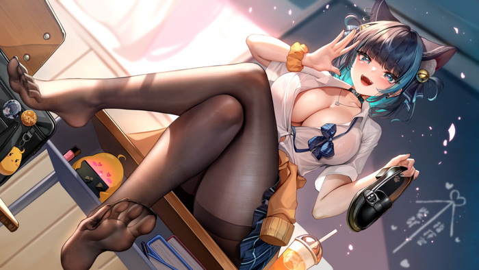 People of high culture, are you here? ) - NSFW, Anime, Anime art, Girls, Art, Hand-drawn erotica, Cheshire, Azur lane, Foot fetish, Boobs