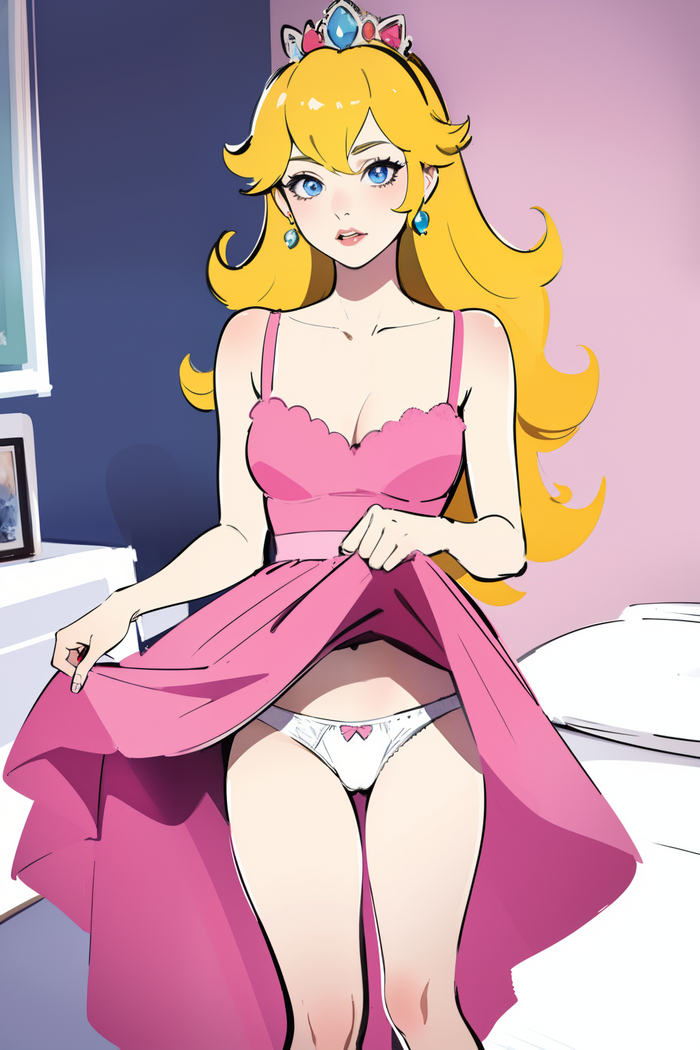 Peach - NSFW, Моё, Арты нейросетей, Нейронные сети, Девушки, Stable Diffusion, Anime Art, Princess Peach, Панцу, Нижнее белье