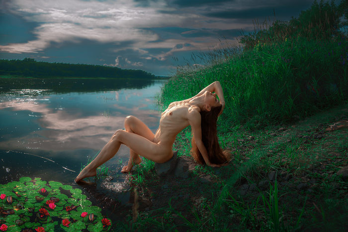 Colorfully! - NSFW, Girls, Erotic, Boobs, Nudity, The photo, Nature, River, beauty, Skinny