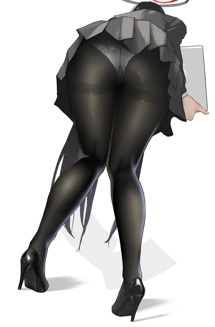 Good view - NSFW, Anime, Anime art, Blue archive, Tsukatsuki Rio, Office workers, Tights, Pantsu, High heels, Booty