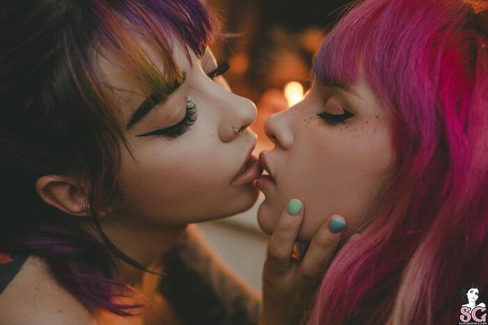 Mimo, Saria - S’More toasted feeling - NSFW, Girls, Erotic, Boobs, Booty, Without underwear, Topless, Strip, Colorful hair, Fireplace, Lesbian, Girl with tattoo, Hips, Suicide girls, Longpost, Topless, No bra