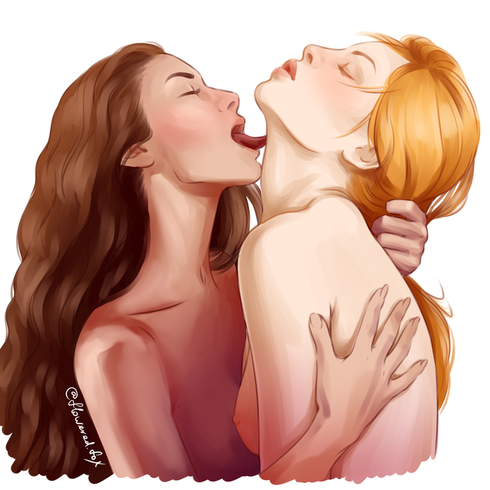 How do you like that? - NSFW, My, Erotic, Boobs, Art, Hand-drawn erotica, Drawing, Girls, Licking, Tenderness, Painting
