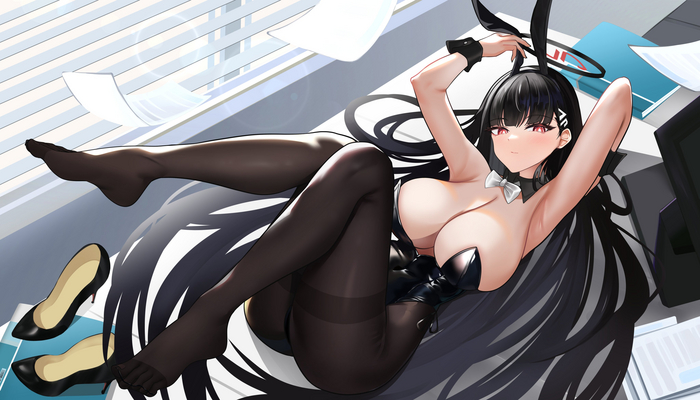 Bunny Rio - NSFW, Anime, Anime art, Blue archive, Tsukatsuki Rio, Bunny ears, Tights