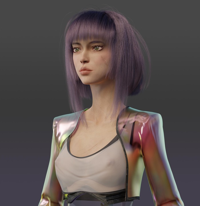 Skelly. 3d modeling - NSFW, My, Erotic, Boobs, Nudity, Stockings, 3D, Original character, Blender, Colorful hair, 3D graphics, Characters (edit), Concept, Asian, cyber girl, Cyberpunk, Longpost, Naked, 3D modeling