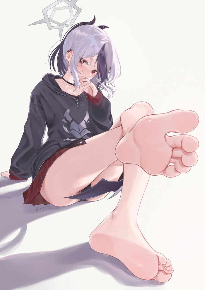 Zdarova, people of high culture - NSFW, Anime, Anime art, Blue archive, Onikata Kayoko, Feet, Pantsu, Foot fetish