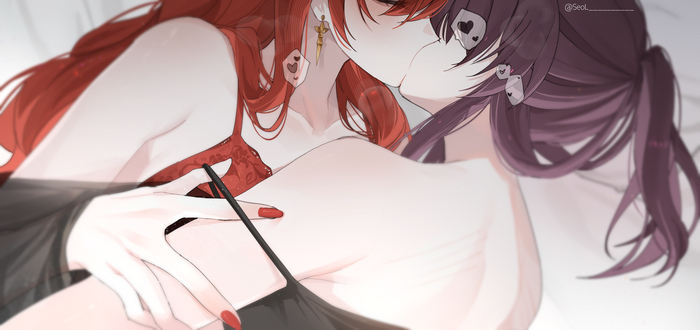 Girlfriends ) - NSFW, Anime art, Anime, Girls, Art, Yuri, Underwear, Himeko (Honkai: Star Rail), Kafka (Honkai: Star Rail), Honkai: Star Rail, Hand-drawn erotica