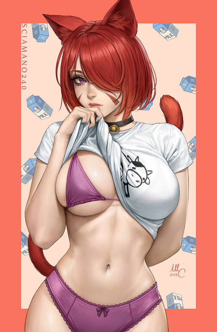 Kiko - NSFW, Drawing, Girls, Neko, Original character, Erotic, Hand-drawn erotica, Sciamano240, Art, Underwear