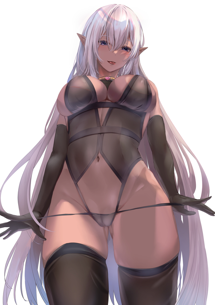 Hot elf - NSFW, Anime, Anime art, Art, Original character, Boobs, Pantsu, Stockings, Elves, Hand-drawn erotica, Erotic, Underwear